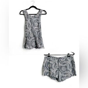 Prose & Poetry Eyelet Cotton Chambray Shorts Set with Peplum Top